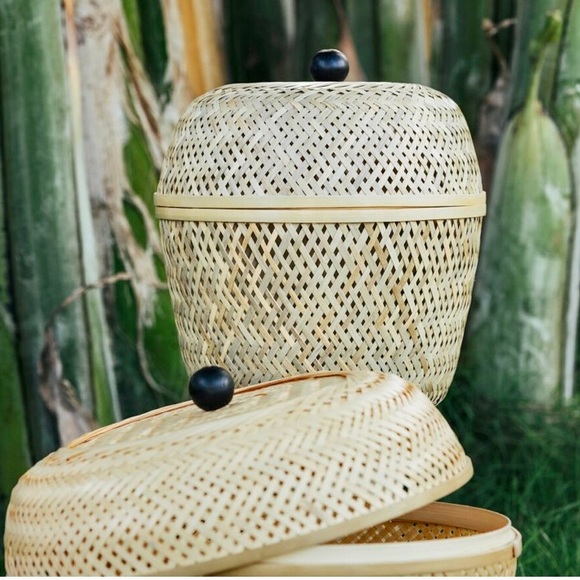 IKEA Other - COPY - round bamboo basket with lid.
